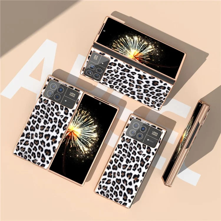 For Xiaomi Mix Fold 3 5G Case Leopard Pattern Leather+PC Slim Fit Electroplating Phone Cover