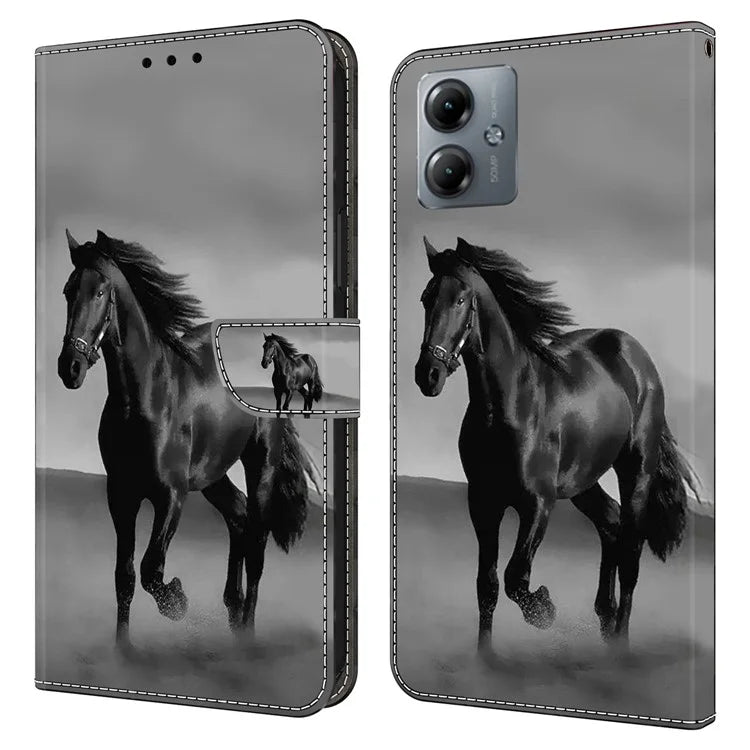 For Motorola Moto G14 4G Case 3D Creative Pattern PU Leather Flip Phone Cover