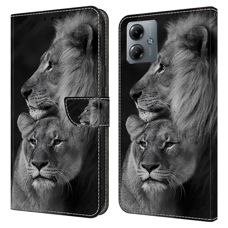 For Motorola Moto G14 4G Case 3D Creative Pattern PU Leather Flip Phone Cover