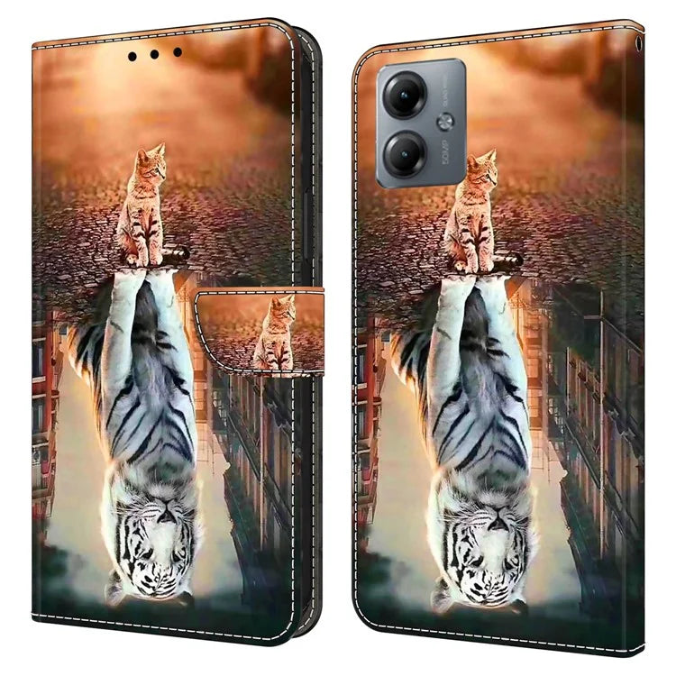 For Motorola Moto G14 4G Case 3D Creative Pattern PU Leather Flip Phone Cover