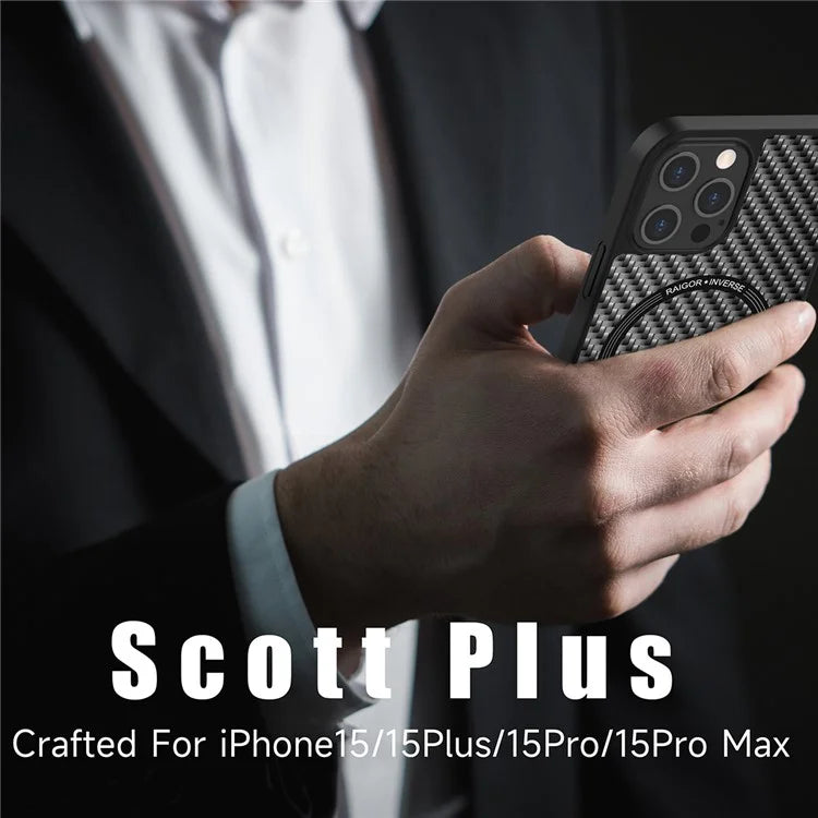 RAIGOR INVERSE Scott Plus Series for iPhone 15 Pro Magnetic Case Carbon Fiber TPU+PC Cover