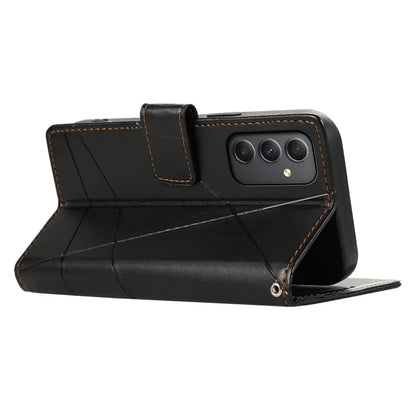 DF-06 For Samsung Galaxy M34 5G / F34 5G Case Lines Imprinted PU Leather Phone Cover with Wrist Strap