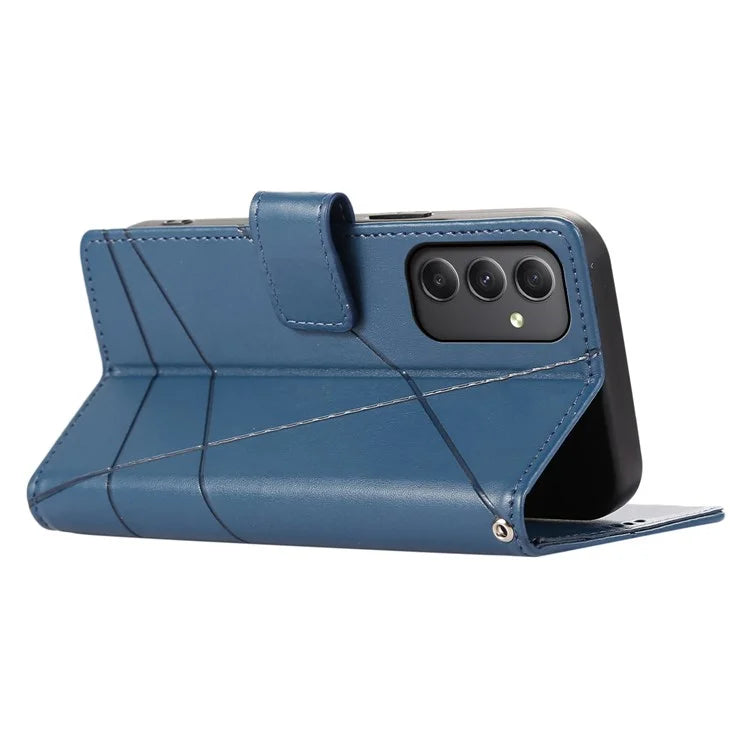 DF-06 For Samsung Galaxy M34 5G / F34 5G Case Lines Imprinted PU Leather Phone Cover with Wrist Strap
