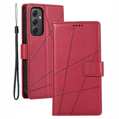 DF-06 For Samsung Galaxy M34 5G / F34 5G Case Lines Imprinted PU Leather Phone Cover with Wrist Strap