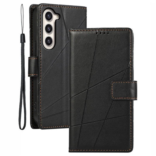 DF-06 For Samsung Galaxy S23+ Case Lines Imprinted PU Leather Stand Wallet Phone Cover