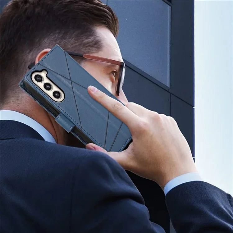 DF-06 For Samsung Galaxy S23+ Case Lines Imprinted PU Leather Stand Wallet Phone Cover