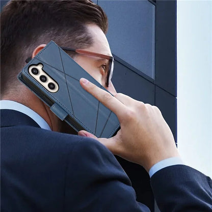 DF-06 For Samsung Galaxy S23+ Case Lines Imprinted PU Leather Stand Wallet Phone Cover
