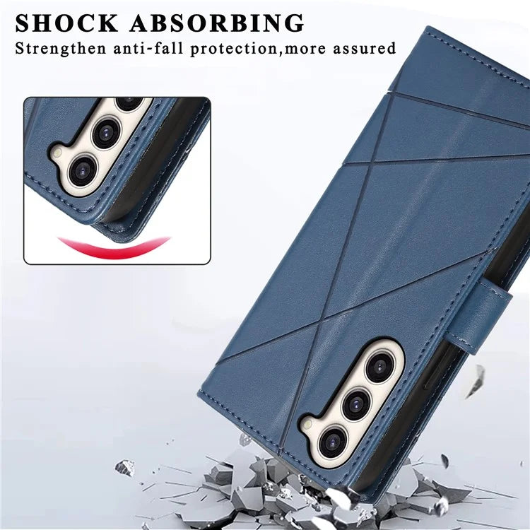 DF-06 For Samsung Galaxy S23+ Case Lines Imprinted PU Leather Stand Wallet Phone Cover