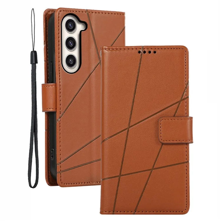 DF-06 For Samsung Galaxy S23+ Case Lines Imprinted PU Leather Stand Wallet Phone Cover