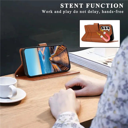 DF-06 For Samsung Galaxy S23+ Case Lines Imprinted PU Leather Stand Wallet Phone Cover