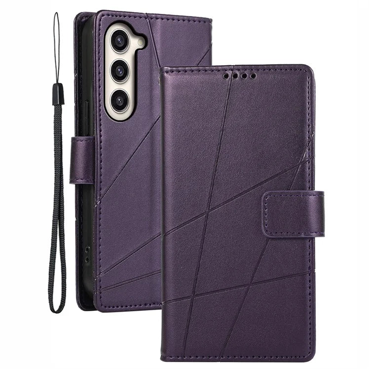 DF-06 For Samsung Galaxy S23+ Case Lines Imprinted PU Leather Stand Wallet Phone Cover