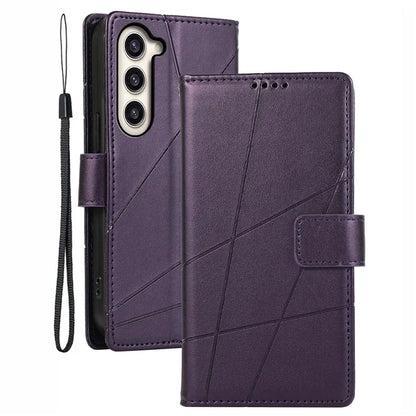 DF-06 For Samsung Galaxy S23+ Case Lines Imprinted PU Leather Stand Wallet Phone Cover