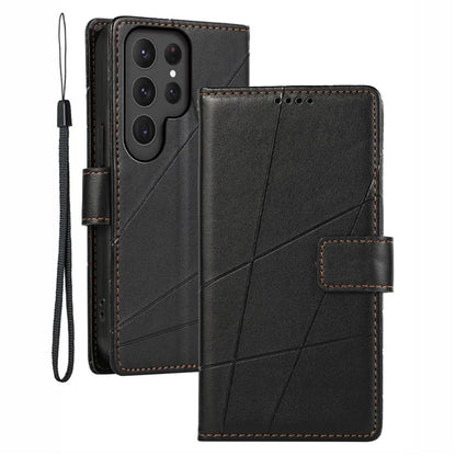 DF-06 For Samsung Galaxy S23 Ultra Case Lines Imprinted PU Leather Foldable Stand Phone Cover