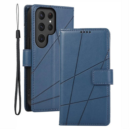 DF-06 For Samsung Galaxy S23 Ultra Case Lines Imprinted PU Leather Foldable Stand Phone Cover
