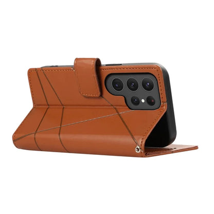 DF-06 For Samsung Galaxy S23 Ultra Case Lines Imprinted PU Leather Foldable Stand Phone Cover