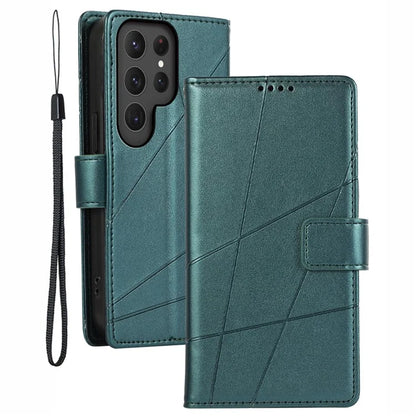 DF-06 For Samsung Galaxy S23 Ultra Case Lines Imprinted PU Leather Foldable Stand Phone Cover