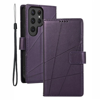 DF-06 For Samsung Galaxy S23 Ultra Case Lines Imprinted PU Leather Foldable Stand Phone Cover