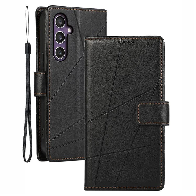 DF-06 For Samsung Galaxy S23 FE Case Lines Imprinted PU Leather Phone Cover Wallet Shell