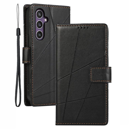 DF-06 For Samsung Galaxy S23 FE Case Lines Imprinted PU Leather Phone Cover Wallet Shell