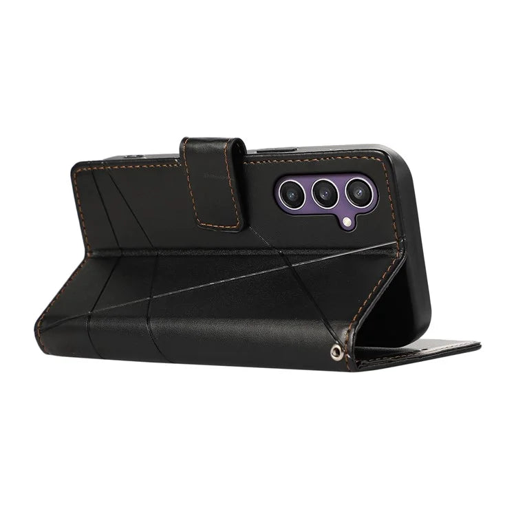 DF-06 For Samsung Galaxy S23 FE Case Lines Imprinted PU Leather Phone Cover Wallet Shell
