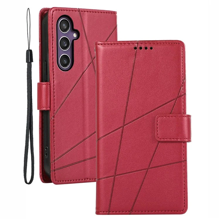 DF-06 For Samsung Galaxy S23 FE Case Lines Imprinted PU Leather Phone Cover Wallet Shell