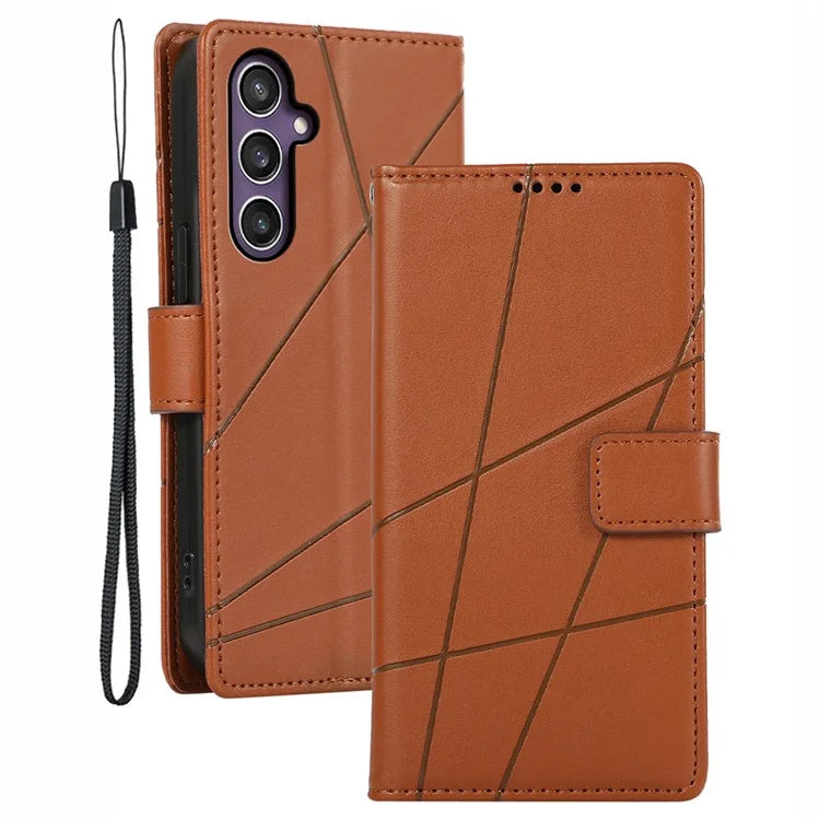 DF-06 For Samsung Galaxy S23 FE Case Lines Imprinted PU Leather Phone Cover Wallet Shell