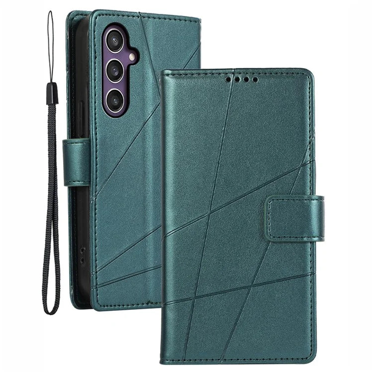 DF-06 For Samsung Galaxy S23 FE Case Lines Imprinted PU Leather Phone Cover Wallet Shell