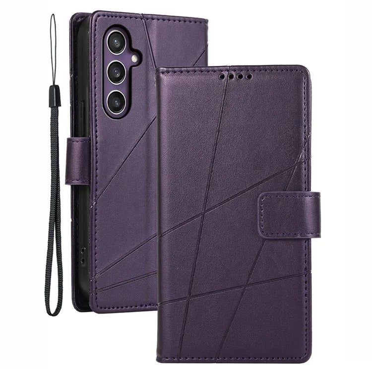 DF-06 For Samsung Galaxy S23 FE Case Lines Imprinted PU Leather Phone Cover Wallet Shell