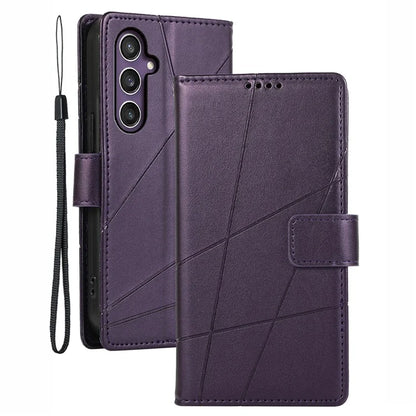 DF-06 For Samsung Galaxy S23 FE Case Lines Imprinted PU Leather Phone Cover Wallet Shell
