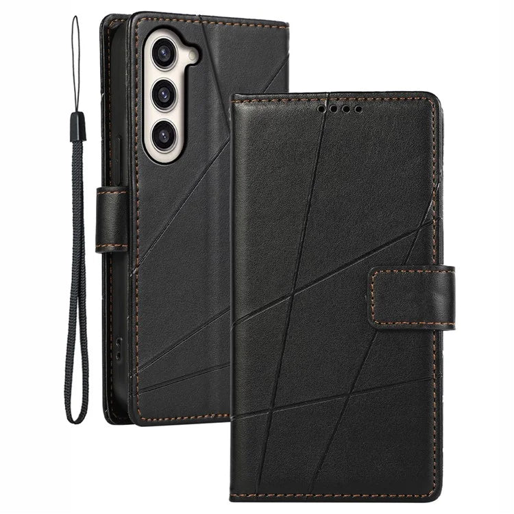 DF-06 For Samsung Galaxy S23 Case Lines Imprinted Folio Flip PU Leather Phone Cover