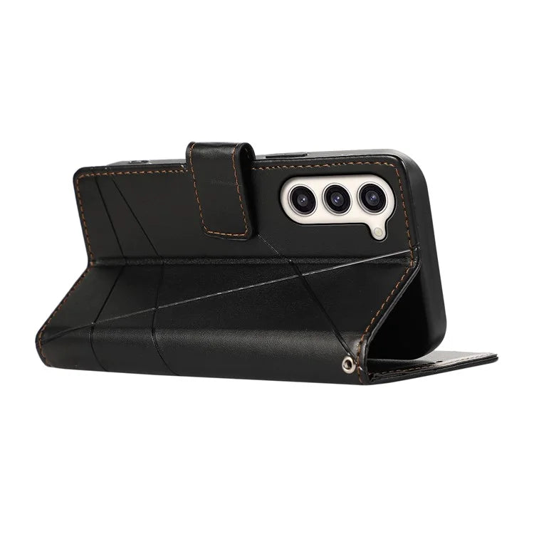DF-06 For Samsung Galaxy S23 Case Lines Imprinted Folio Flip PU Leather Phone Cover