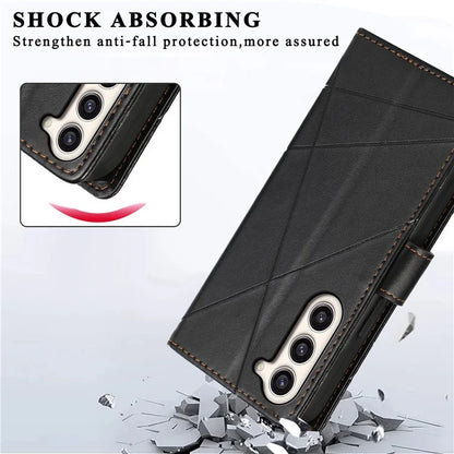 DF-06 For Samsung Galaxy S23 Case Lines Imprinted Folio Flip PU Leather Phone Cover