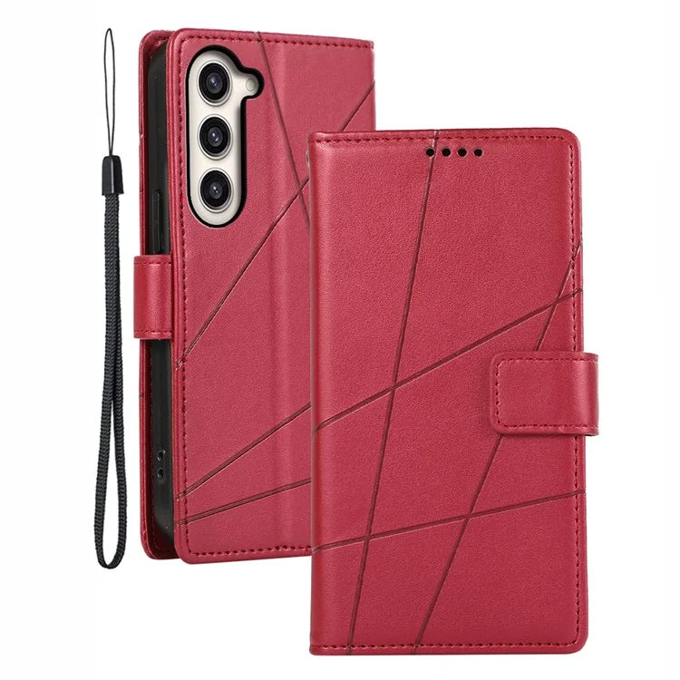 DF-06 For Samsung Galaxy S23 Case Lines Imprinted Folio Flip PU Leather Phone Cover
