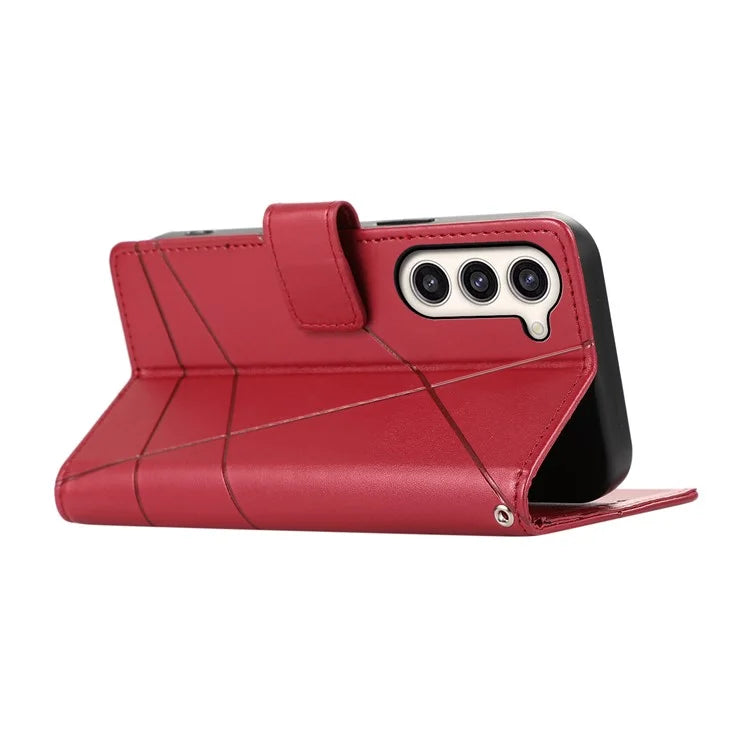 DF-06 For Samsung Galaxy S23 Case Lines Imprinted Folio Flip PU Leather Phone Cover