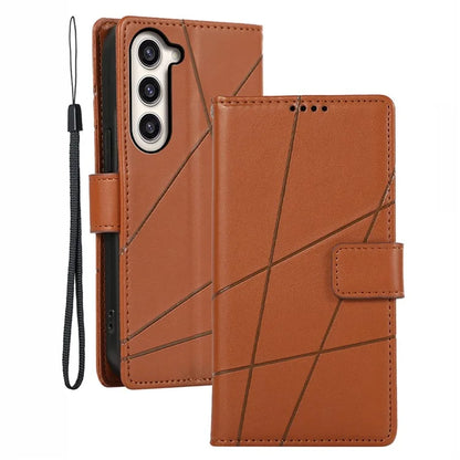 DF-06 For Samsung Galaxy S23 Case Lines Imprinted Folio Flip PU Leather Phone Cover
