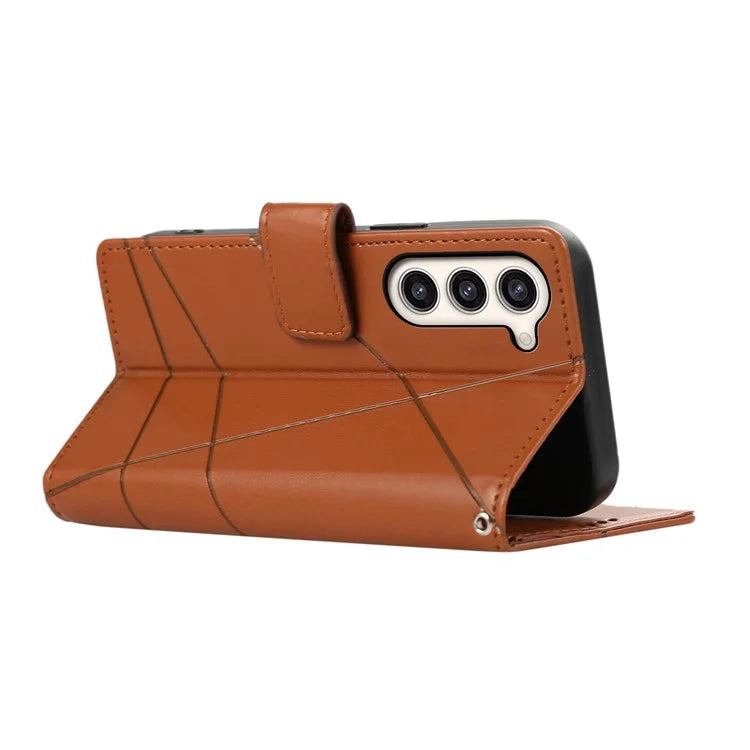 DF-06 For Samsung Galaxy S23 Case Lines Imprinted Folio Flip PU Leather Phone Cover