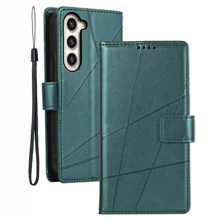 DF-06 For Samsung Galaxy S23 Case Lines Imprinted Folio Flip PU Leather Phone Cover