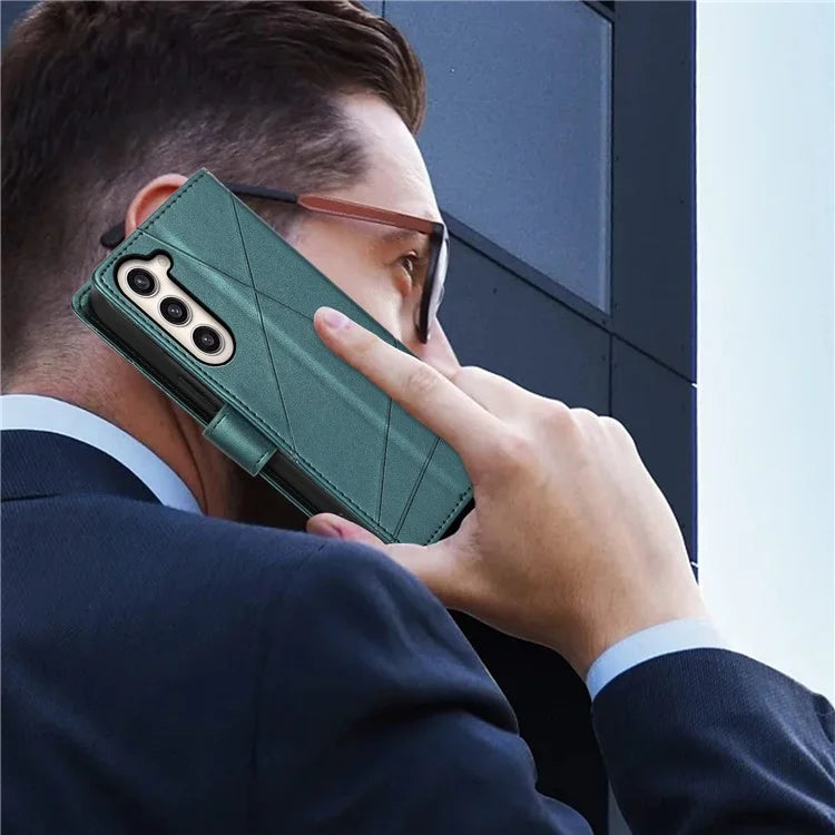 DF-06 For Samsung Galaxy S23 Case Lines Imprinted Folio Flip PU Leather Phone Cover