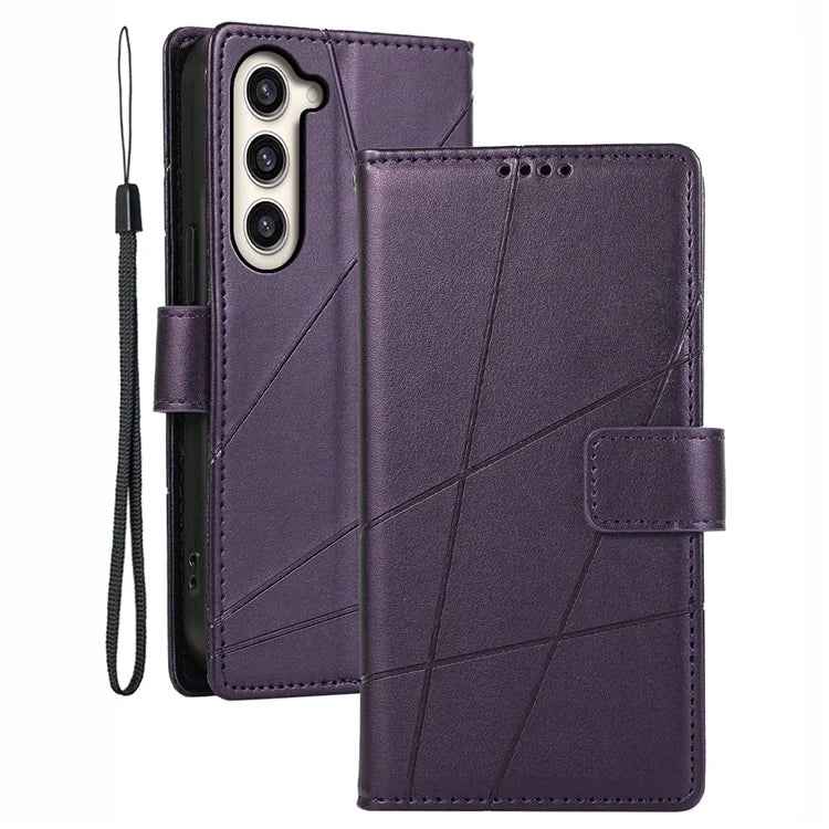 DF-06 For Samsung Galaxy S23 Case Lines Imprinted Folio Flip PU Leather Phone Cover