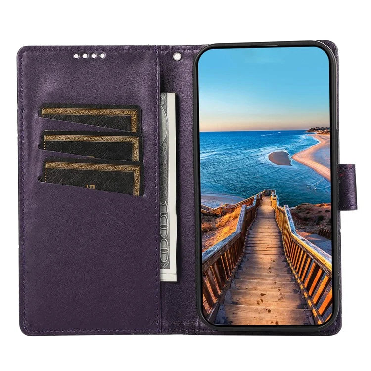 DF-06 For Samsung Galaxy S23 Case Lines Imprinted Folio Flip PU Leather Phone Cover