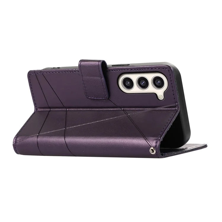 DF-06 For Samsung Galaxy S23 Case Lines Imprinted Folio Flip PU Leather Phone Cover