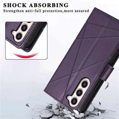 DF-06 For Samsung Galaxy S23 Case Lines Imprinted Folio Flip PU Leather Phone Cover