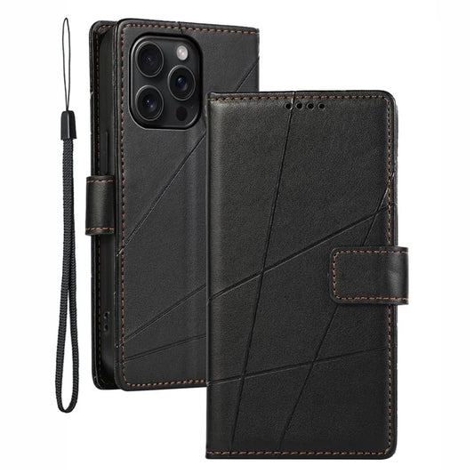DF-06 For iPhone 15 Pro Case Lines Imprinted Cell Phone Leather Cover