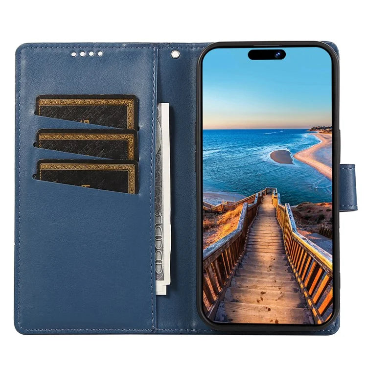 DF-06 For iPhone 15 Pro Case Lines Imprinted Cell Phone Leather Cover
