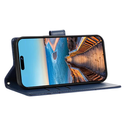 DF-06 For iPhone 15 Pro Case Lines Imprinted Cell Phone Leather Cover