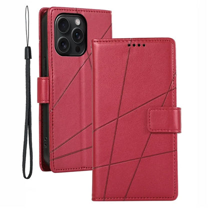 DF-06 For iPhone 15 Pro Case Lines Imprinted Cell Phone Leather Cover