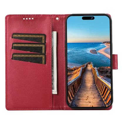 DF-06 For iPhone 15 Pro Case Lines Imprinted Cell Phone Leather Cover
