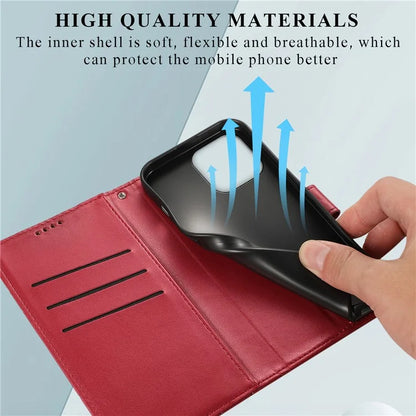DF-06 For iPhone 15 Pro Case Lines Imprinted Cell Phone Leather Cover