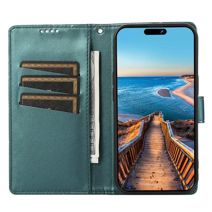 DF-06 For iPhone 15 Pro Case Lines Imprinted Cell Phone Leather Cover