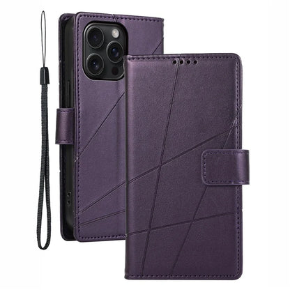 DF-06 For iPhone 15 Pro Case Lines Imprinted Cell Phone Leather Cover